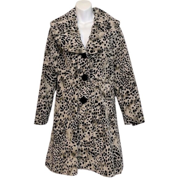 3 Sisters Faux Leopard Velvet Animal Print Swing Stroller Coat Vintage Women’s S - Picture 1 of 11